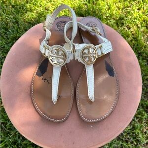 Tory Burch Cream Sandals with Gold Details